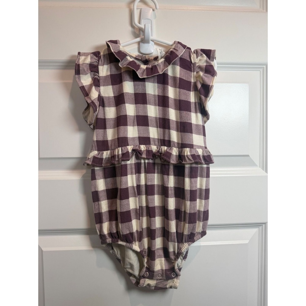 Kate Quinn Purple Gingham Bamboo Ruffle Bubble Romper 2T Toddler Girls